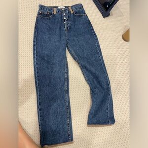 Blue Straight Leg Jeans with High Waist